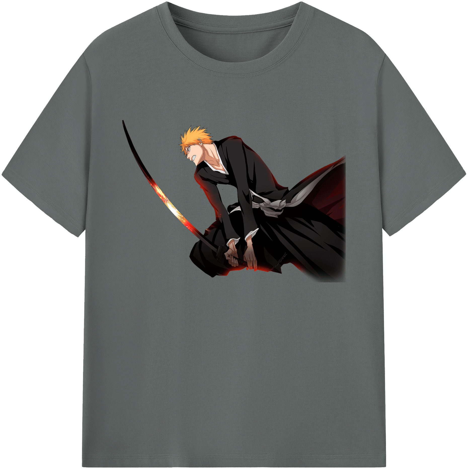 （画像用） ブリーチ 黒崎一護（くろさき いちご）BLEACH Kurosaki Ichigo 綿100％ メンズ半袖Tシャツ｜肌触りやわらか＆通気性